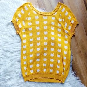 ModCloth Cat Print Sweater Top- Enter The Intarsia